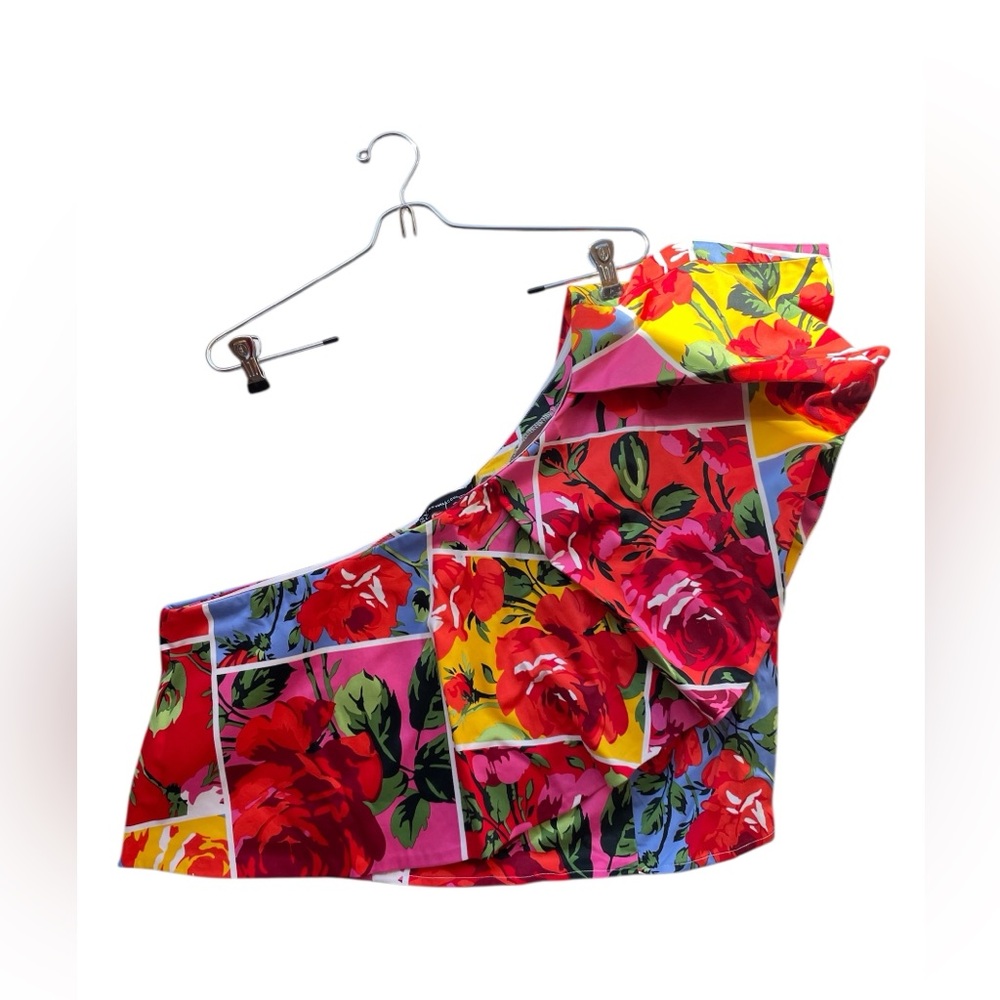 New York & Company Floral One Shoulder Crop Top Size 1X